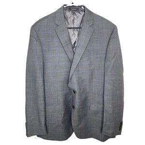 Lauren Ralph Lauren 48L Gray Blue Windowpane 100% Wool Stretch Sport Coat Blazer